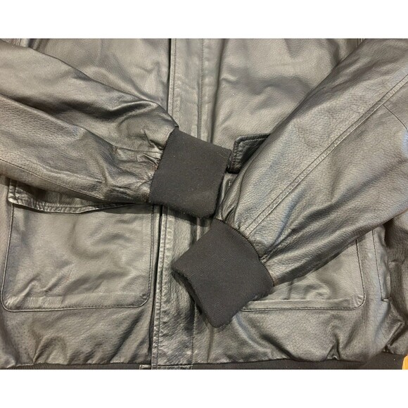 SCANDIA WOODS Leather Jacket Mens Size Large Black Bomber Motorcyle Fully Lined - Picture 7 of 12